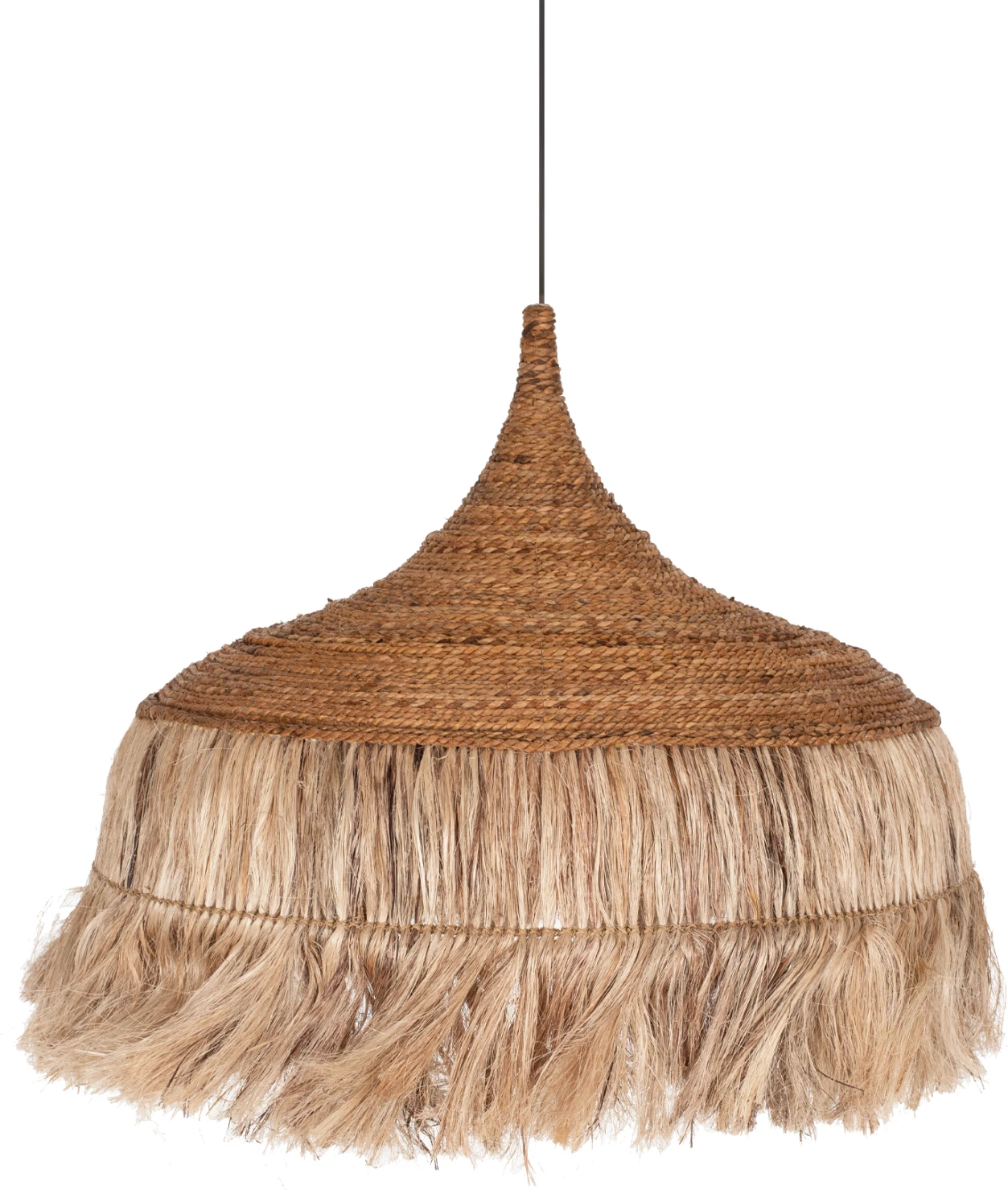 Stropna viseča svetilka z resicami iz abake v naravni barvi 80x80x70Hcm