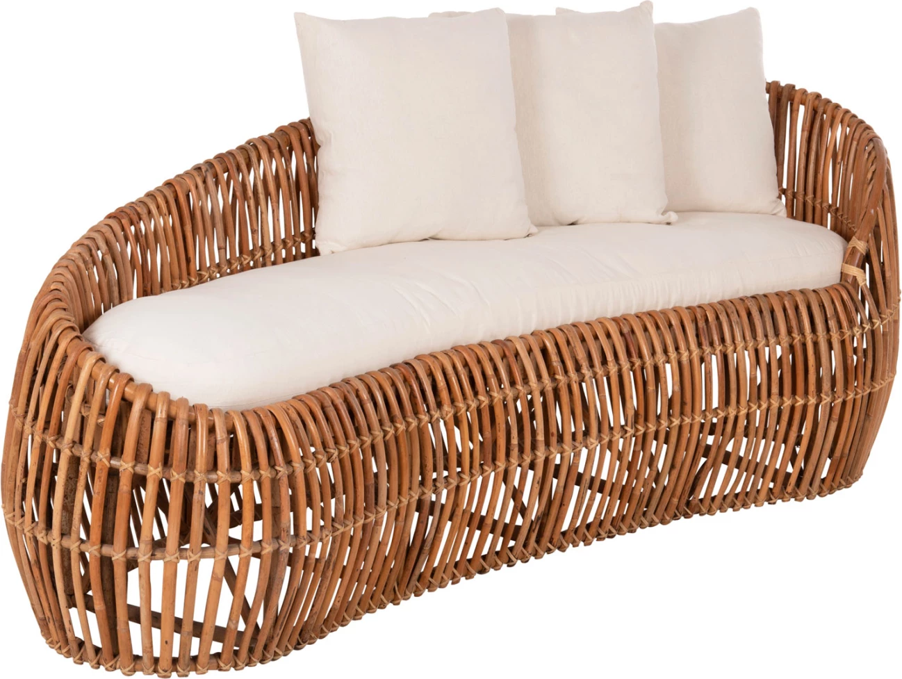 Sedežna garnitura LANTRY iz naravnega ratana - bele blazine 215x60x78H cm