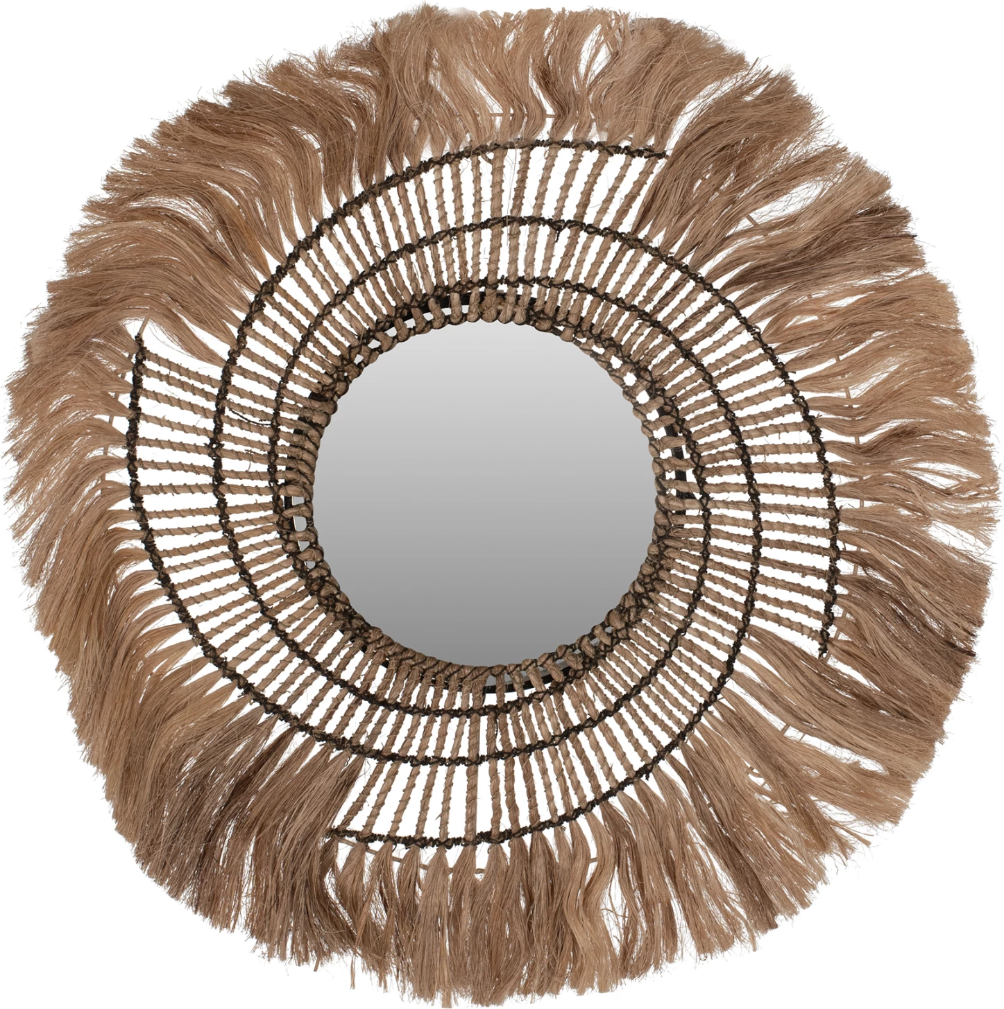 Okroglo ogledalo iz abaka vlaken v naravni barvi in črni vrvi 80x4x80Hcm FH7741