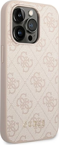 Ovitek za telefon za iPhone 14 Pro Max 6,7", trdo ohišje, umetno usnje, roza, Guess GUHCP14XG4GFPI