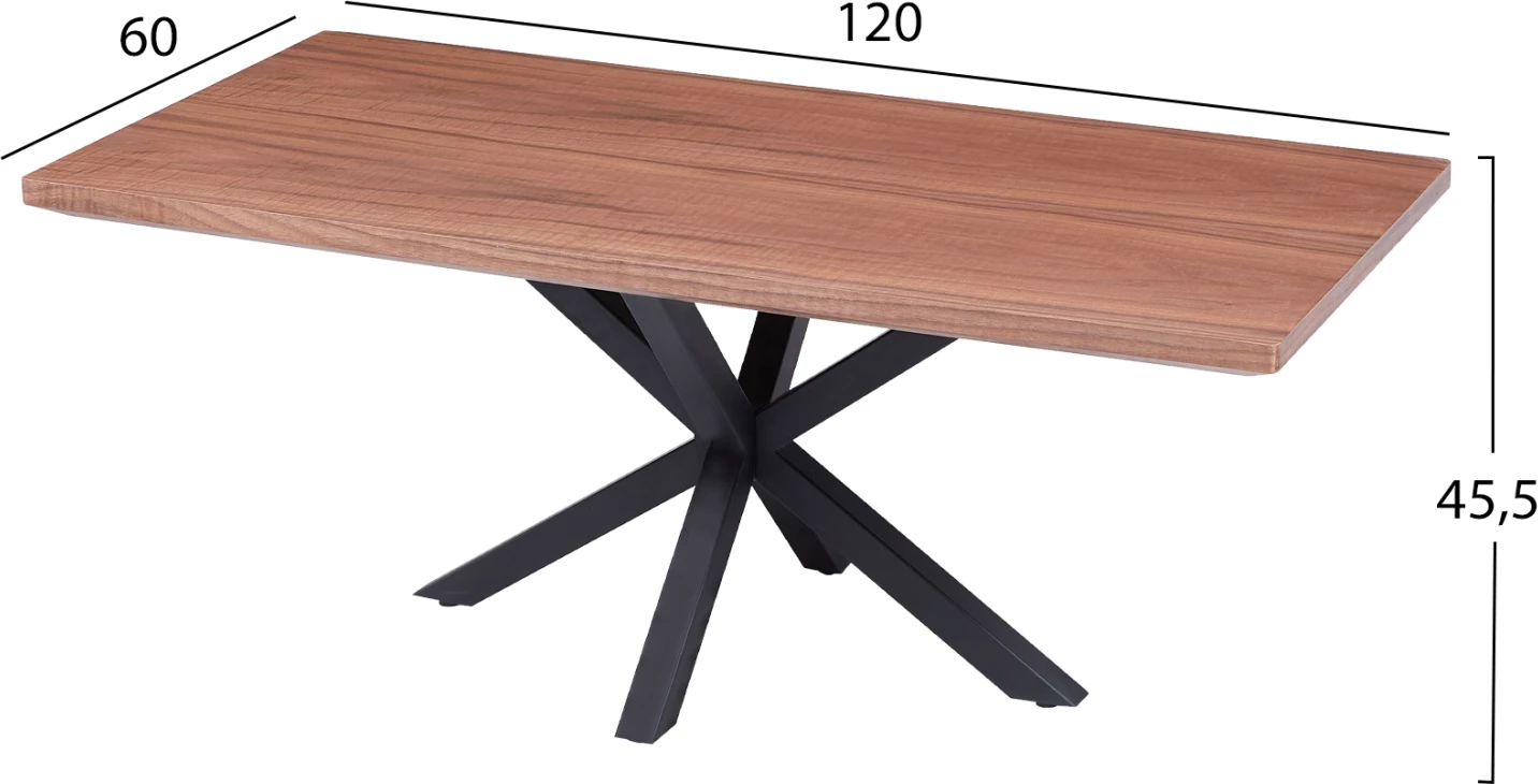 Klubska miza FH9470.02 MDF z vrhom iz oreha - črna kovinska osnova 120x60x45.5Hcm