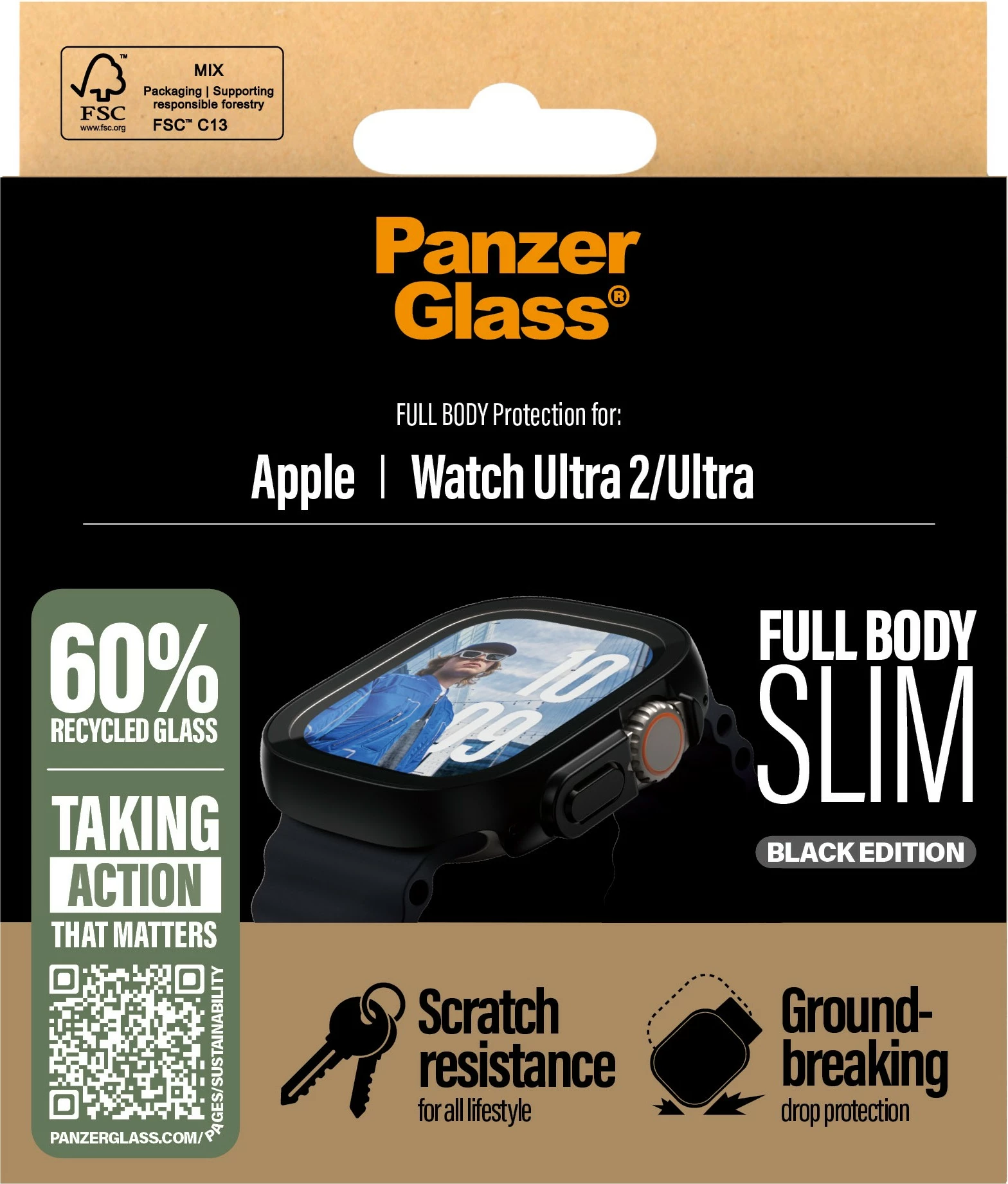 Mrežna zaščita celotnega telesa Snappie PanzerGlass za Apple Watch Ultra 2, črna