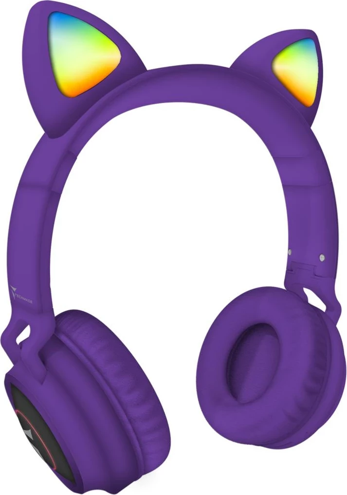 Slušalke z LED Techmade Funny BT + mikrofon, vijolične