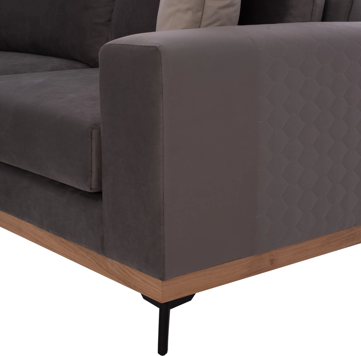 Kotna sedežna garnitura MESINA, siva, visoke noge, 2 kosa, levi kot, tkanina, odporna na madeže in vodo