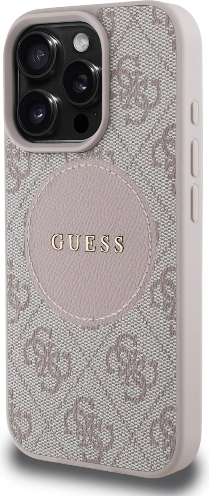 Ovitek za telefon 4G Circle Classic z logotipom Guess MagSafe za iPhone 16 Pro, roza