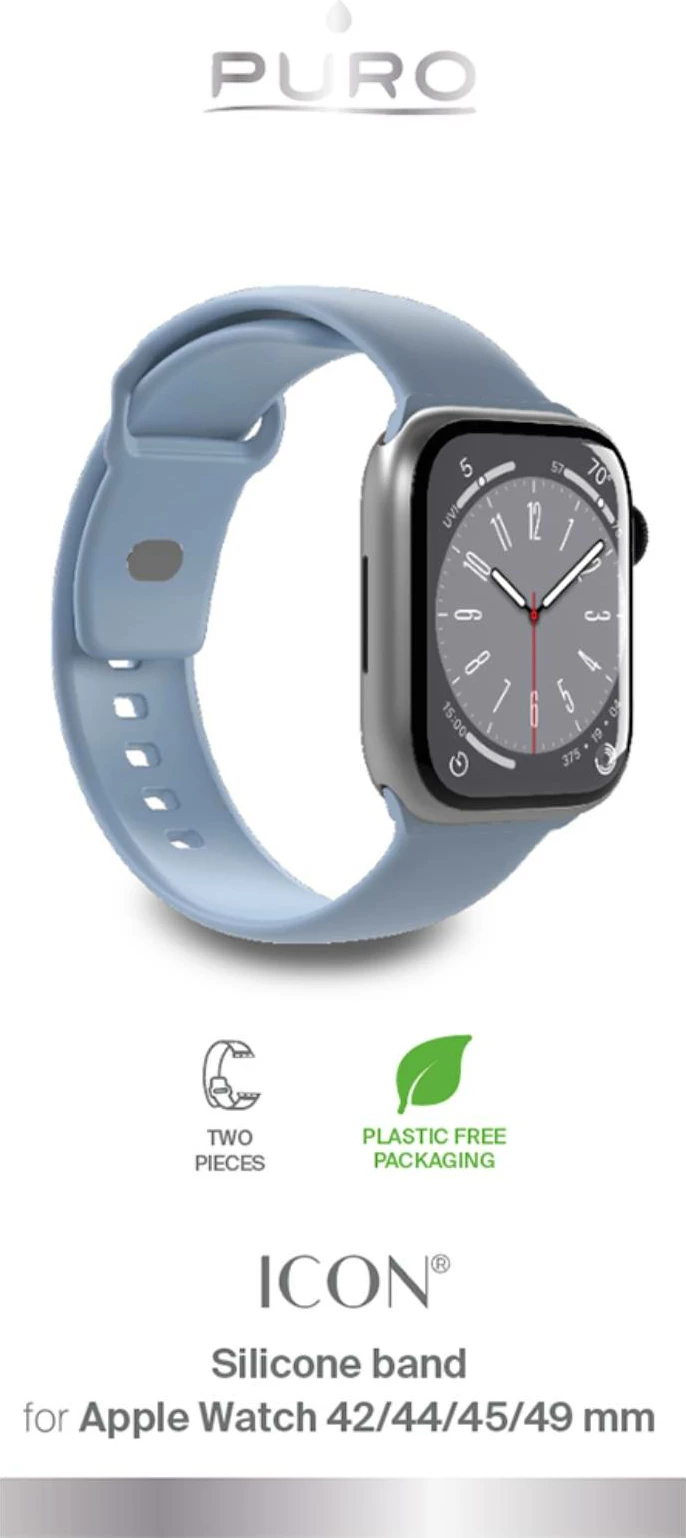 Silikonski pašček za Apple Watch Puro Icon, 42/44/45/49 mm, 2 kosa, moder