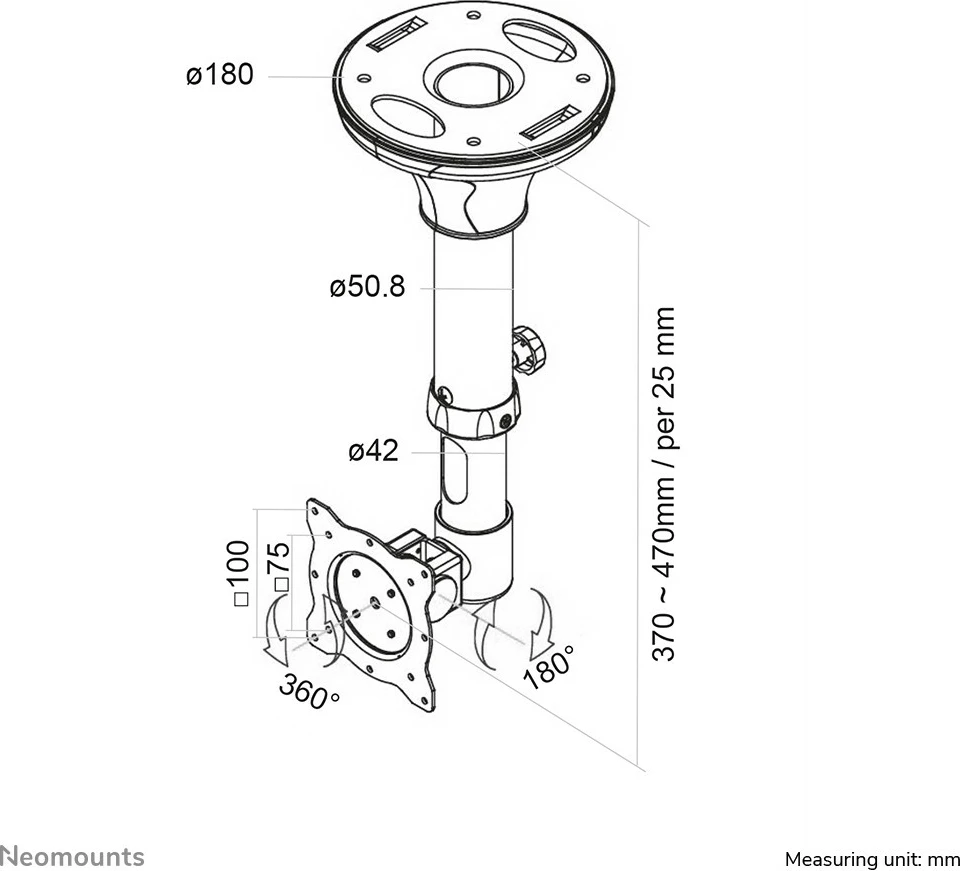Stropni nosilec za zaslon do 30 inč, Newstar FPMA-C025BLACK, črn