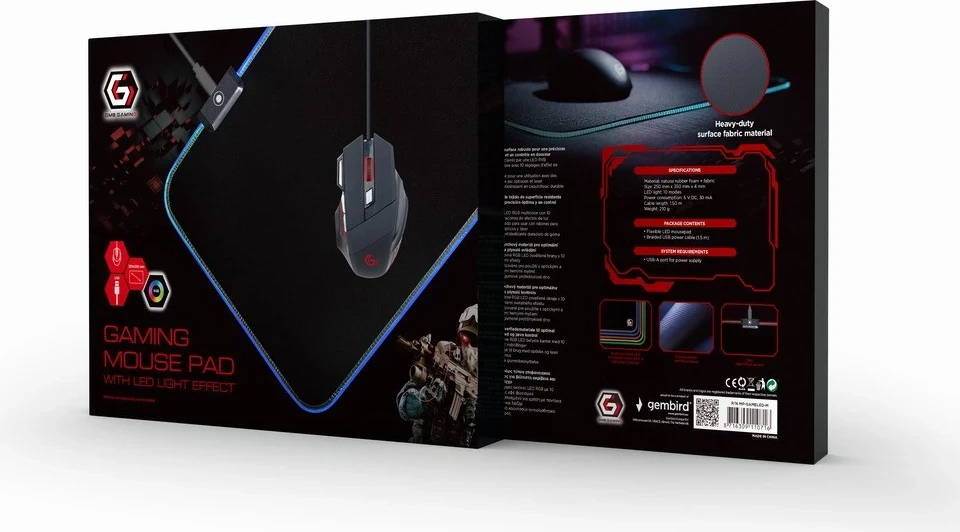 Mauspad Gembird MP-GAMELED-L, črn
