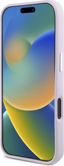 Ovitek iz tekočega silicija DKNY z majhnim kovinskim logotipom MagSafe za iPhone 16 Pro, rožnat