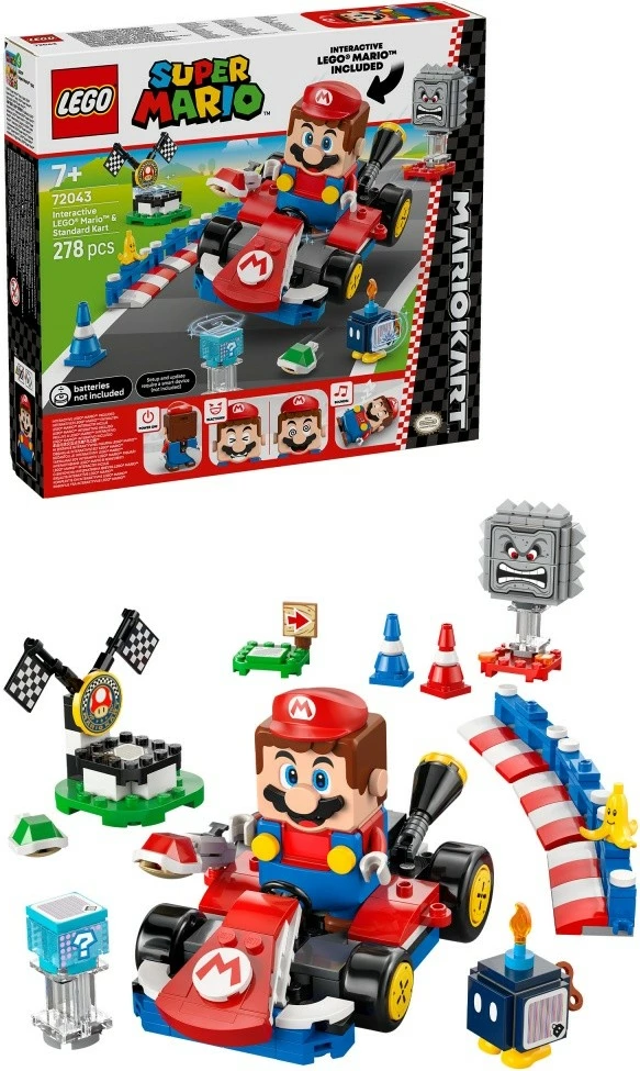 Komplet za dirkanje z interaktivno figurico Mario in standardnim gokartom, LEGO Super Mario Mario Kart 72043, 278 kosov