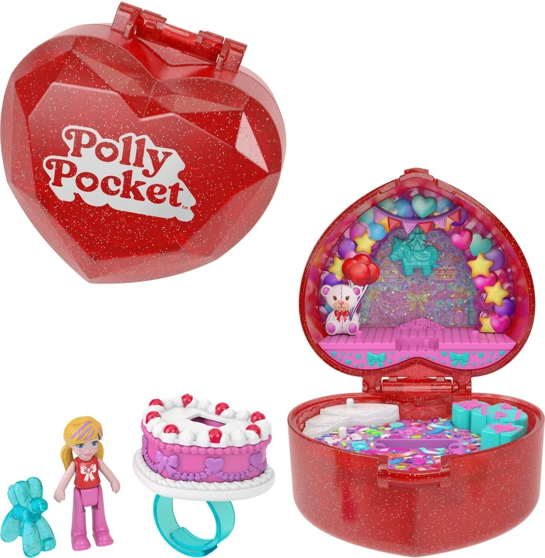 Komplekt igrač Polly Pocket Mattel JGK21, 80. obletnica, z mikro punčko in dodatki, rdeč