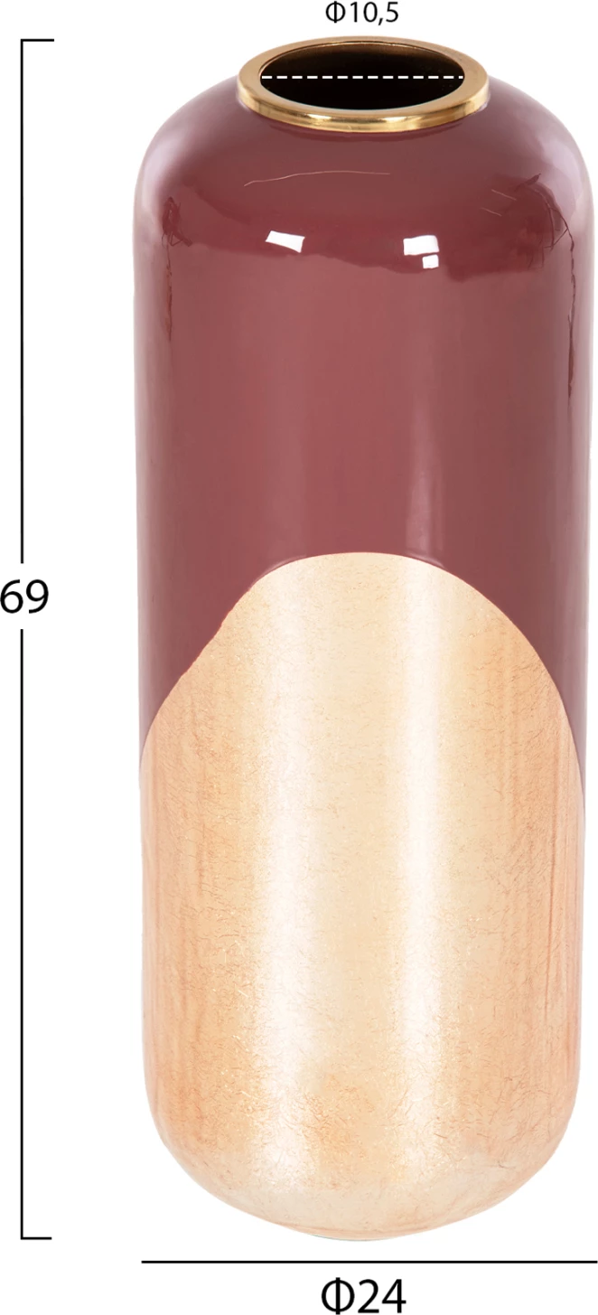 Dekorativna talna vaza RAKSASA FH4232.06 kovinska v češnjevo rdeče-zlati biser Φ24x69Hcm