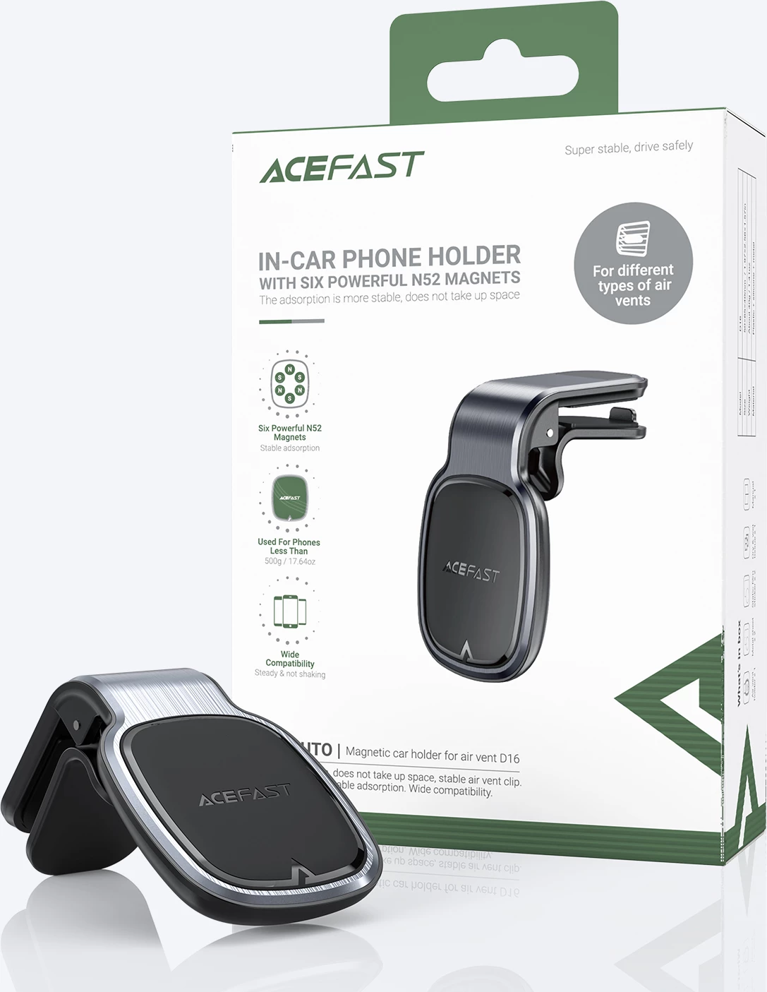 Magnetni nosilec za avto, za reže zračnika, siv Acefast D16