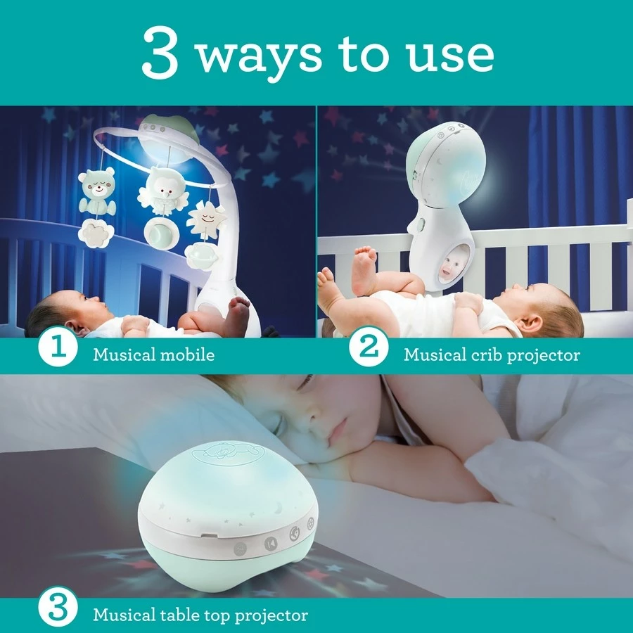 Muzikalni karusel 3-v-1, projektor in nočna lučka B-kids Infantino, zeleno/bela