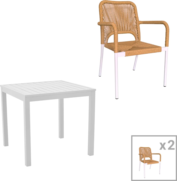 Set za teraso z mizo in stoli Kliton - Norture, aluminij, bela/ naravna, 80x80x74 cm, 3 kosi