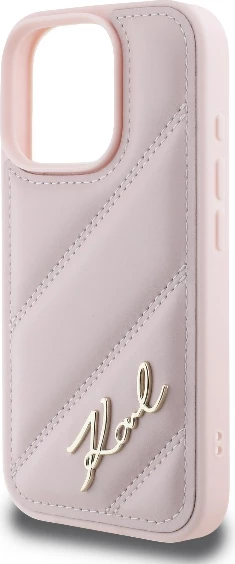 Quilted Signature ovitek Karl Lagerfeld za iPhone 16 Pro, rožnat
