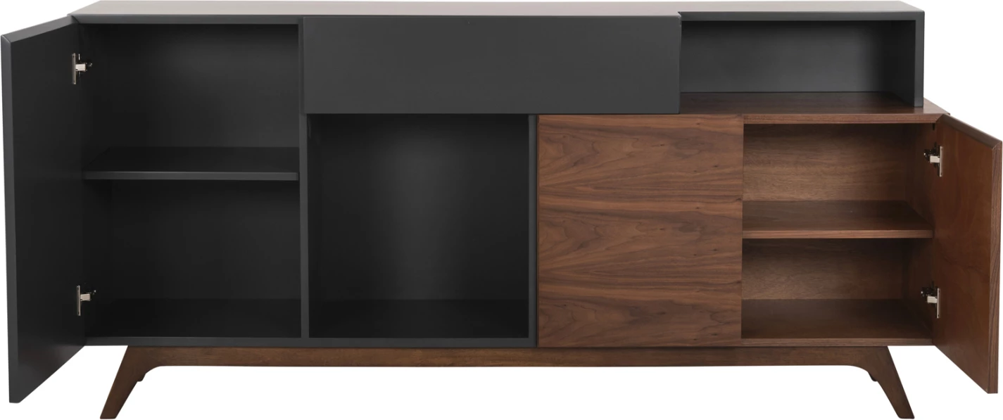 Buffet Preda FH9747 iz MDF z barvo oreha in temno sivega furnirja 167x28-40x80H cm