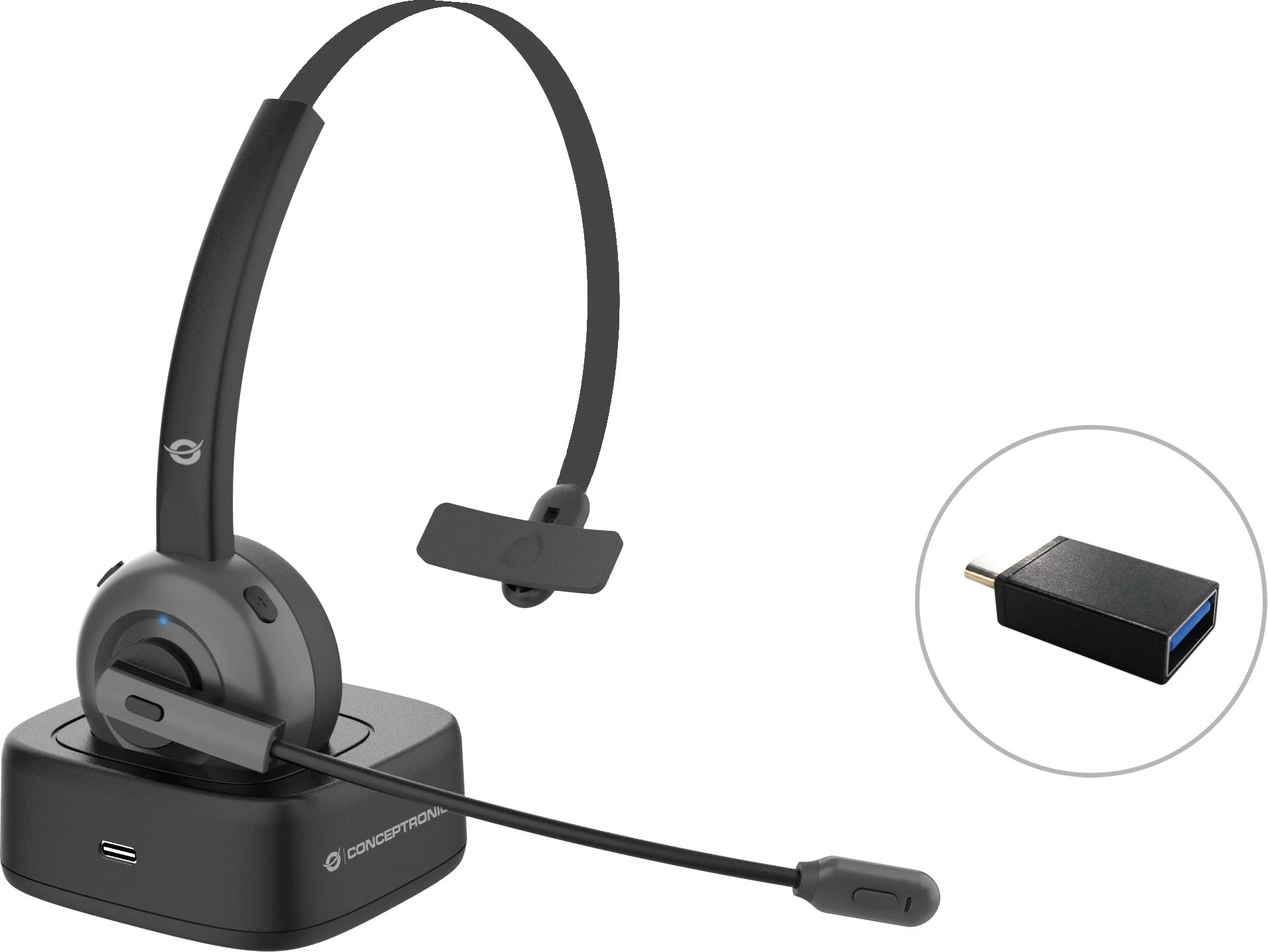 Brezžične slušalke Conceptronic, Bluetooth 5.0, s postajo za polnjenje, črne