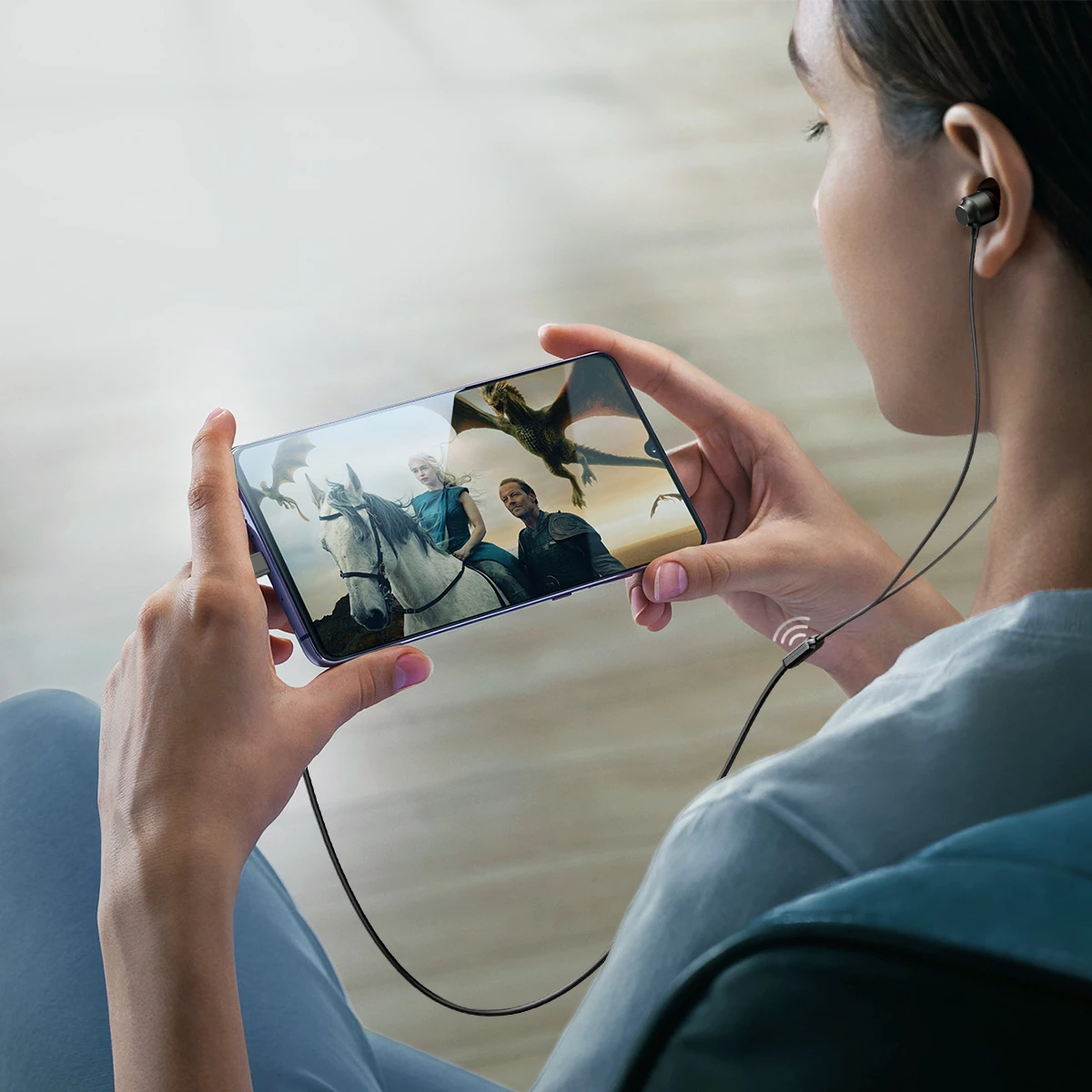 Slušalke v uho, USB‑C, z mikrofonem, 10 mm Hi‑Fi gonilniki, kabl 1,2 m, Joyroom JR-EC06, siva