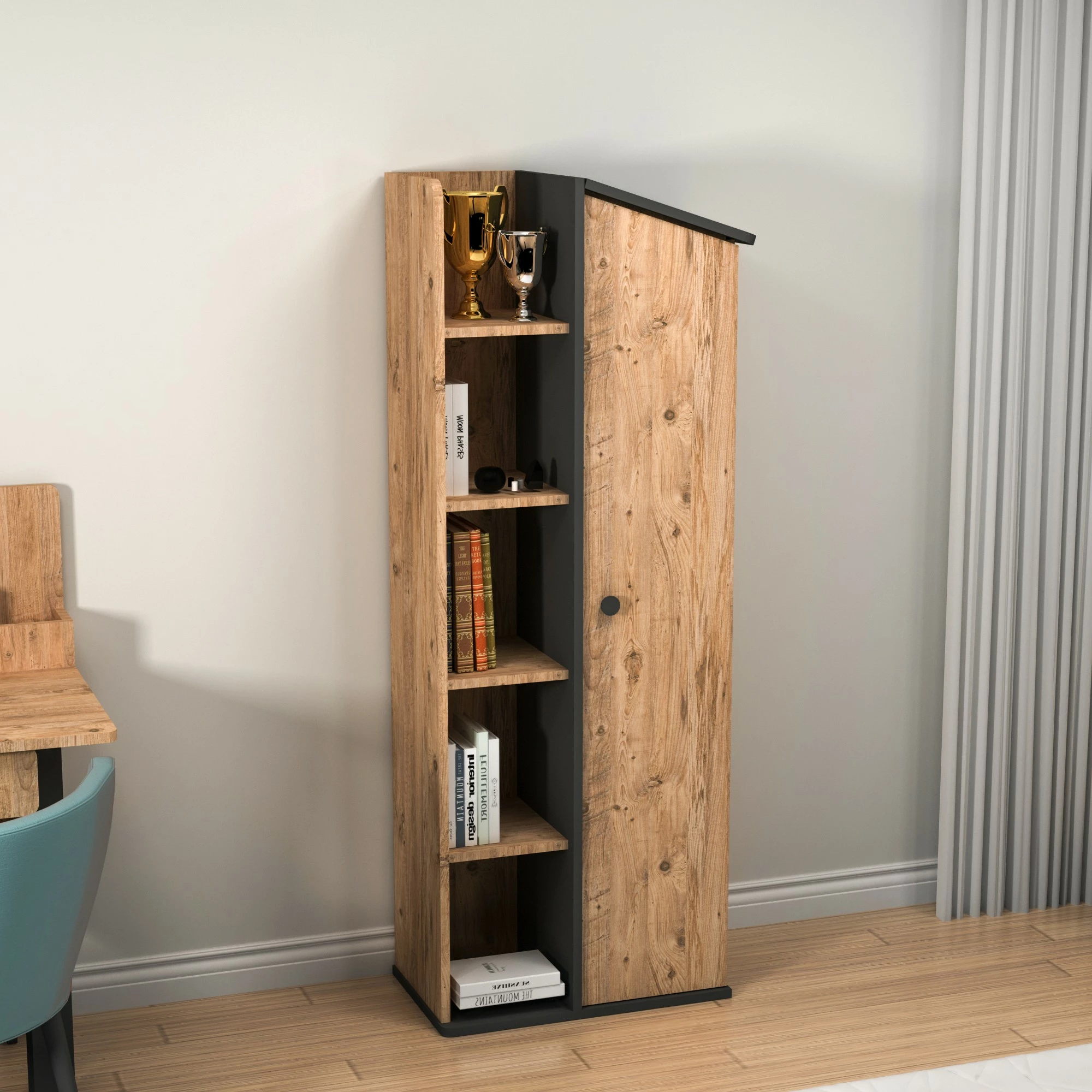 Polica za knjige Valerin, Hanah Home, barva Atlantic Pine in antracit, 60 x 161,8 x 35,3 cm