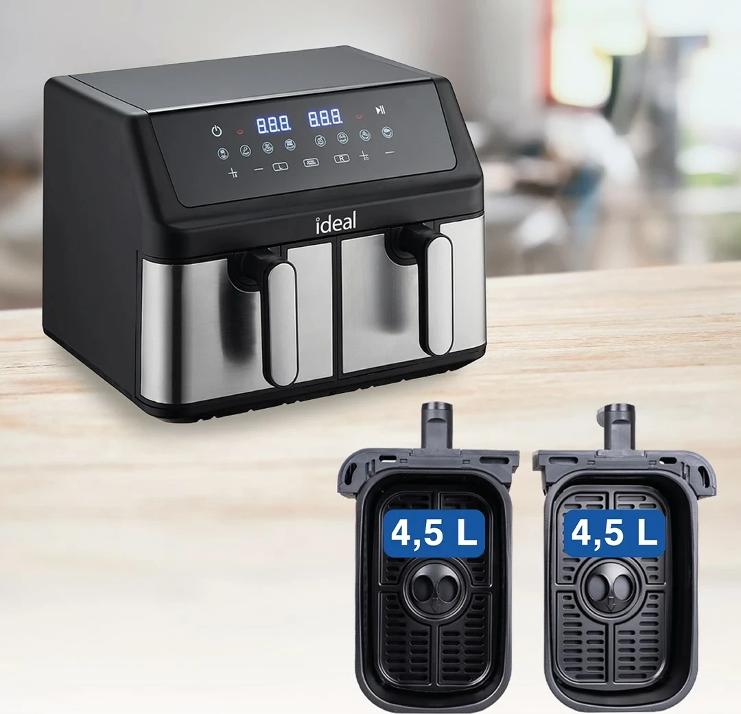 Cvrtnik na vroč zrak, 9 L, 8 programov, brušeno jeklo, dve predali ELDOM IK1500 dualcrisp