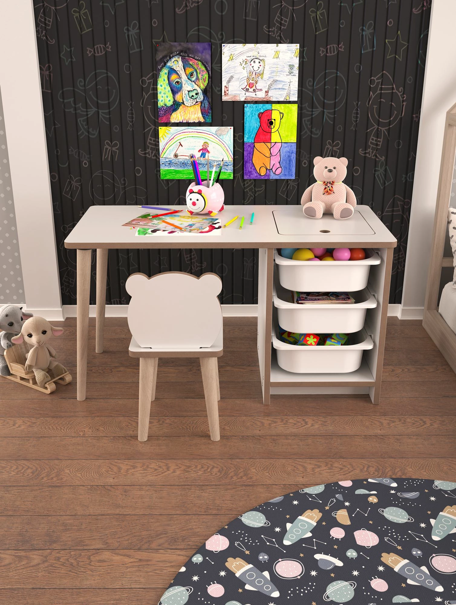 Otroški set mize in stolov Hanah Home Soho, bel