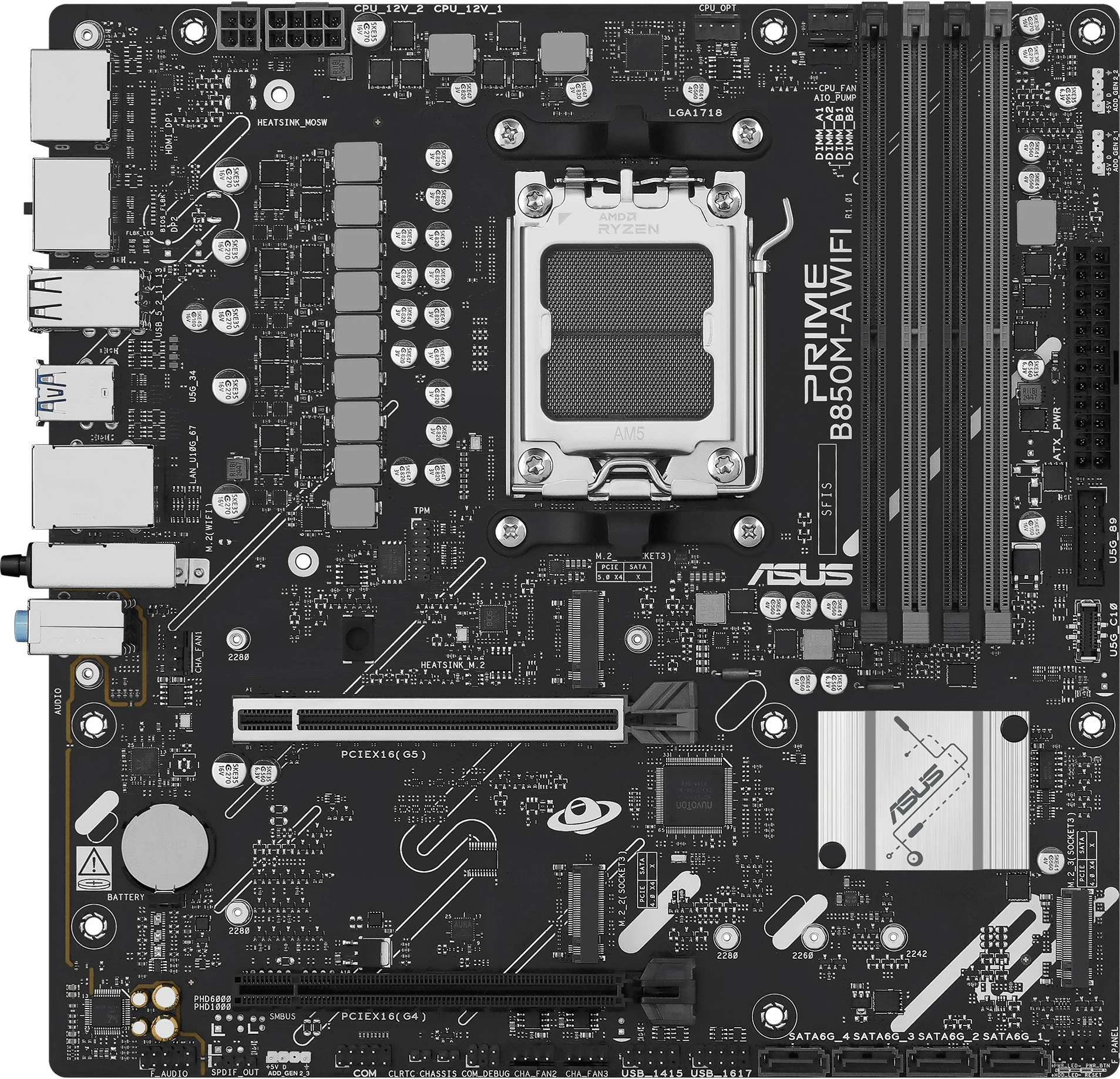 Plošča za matično ploščo ASUS PRIME B850M-A WIFI, Intel, micro ATX, WiFi, črna