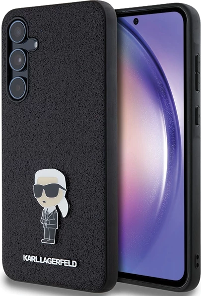 Ovitek za telefon z bleščicami in kovinsko značko Karl Lagerfeld za Samsung Galaxy A55, črn