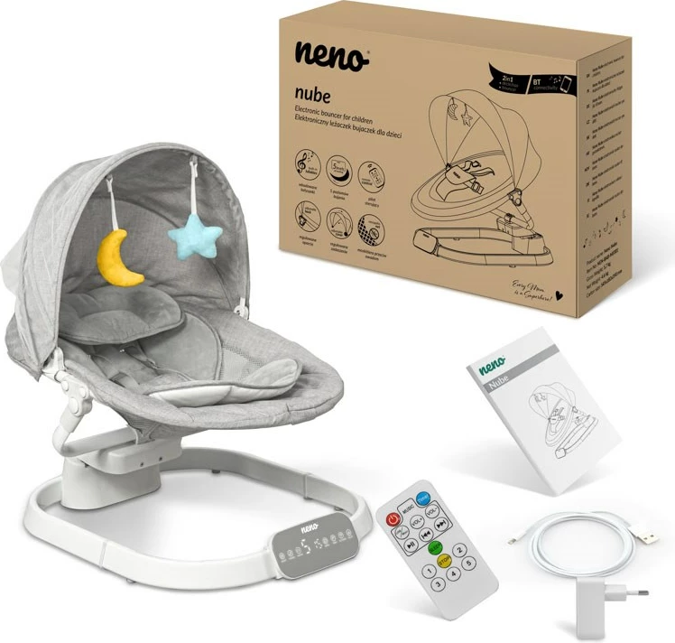 Elektronski zibka za otroke neno NUBE, siva