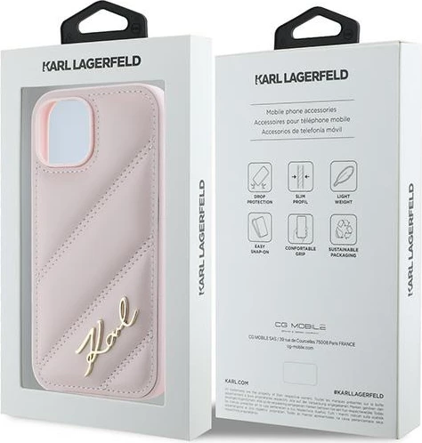 Ovitek Diagonal Quilted Script za iPhone 15/14/13, rožnat, Karl Lagerfeld
