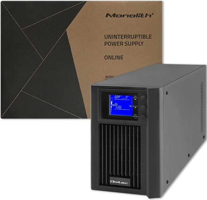 Neprekinjeno napajanje (UPS) Qoltec 53981, 2 kVA, 1600 W, čista sinusoida, LCD, USB, črn
