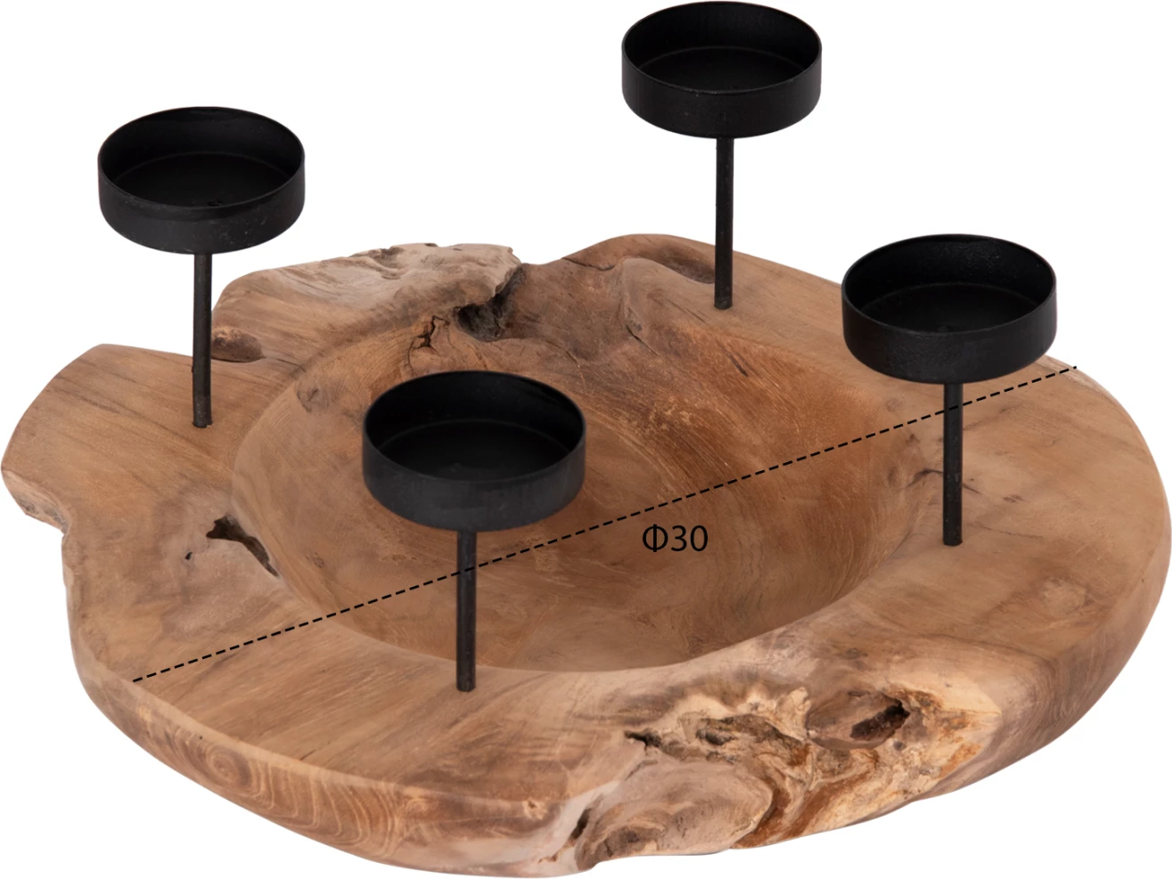 Držalo za sveče/miska FRAN FH4390 iz tikovine in kovine 30x30x7-15Hcm