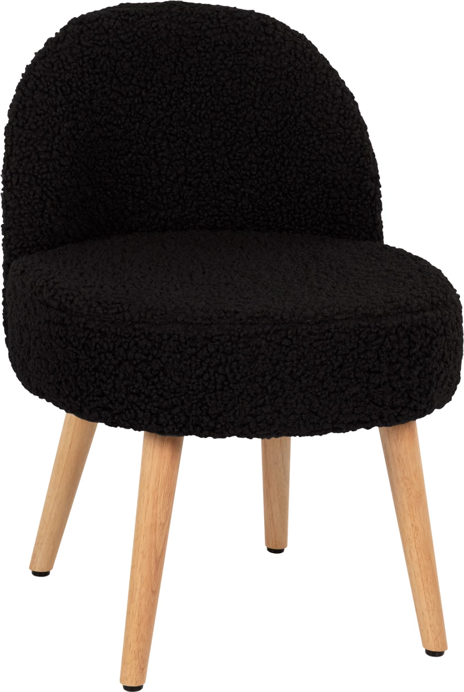 Stolček YASMINE FH8395.24 z nizkim naslonom - Boucle tkanina v črni barvi - Lesene noge 47x46x64,5Hcm