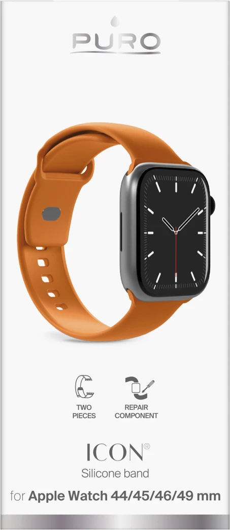 Silikonski pašček za Apple Watch, Puro Icon PUICNAW44ORA17, za 44/45/46/49 mm, 2 paščka S/M + M/L, oranžen