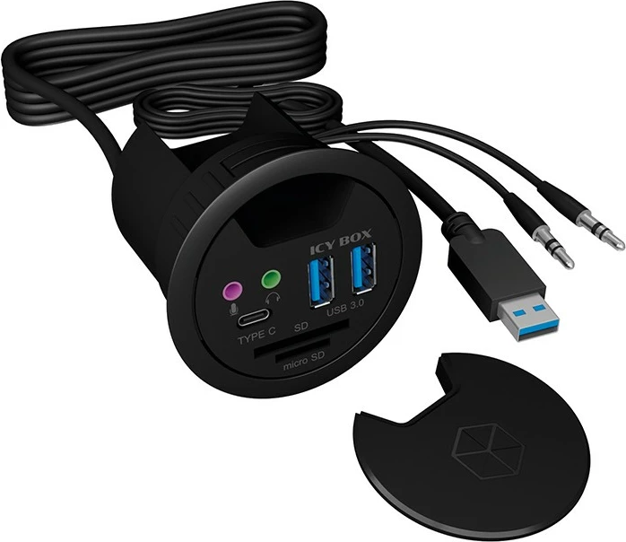 USB razširitveni hub z branjem kartic in avdio priključki ICY BOX IB-HUB1404A, 3x USB 3.0, črn