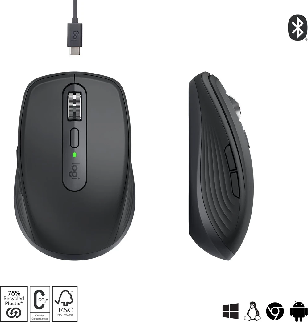 Brezžični miš RF + Bluetooth, 8000 DPI, Logitech MX Anywhere 3S