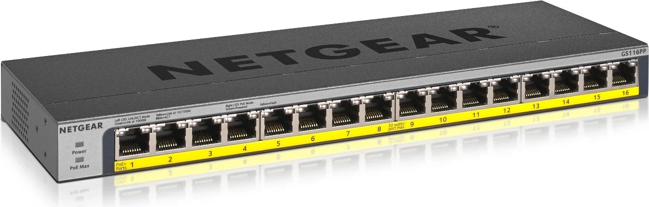 Gigabit stikalo NETGEAR GS116PP, črno