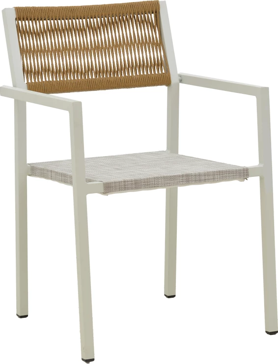 Set mize s stoli Savor-Kliton, aluminij bel in naravni ratan, 80x80x74 cm, 5 kosov