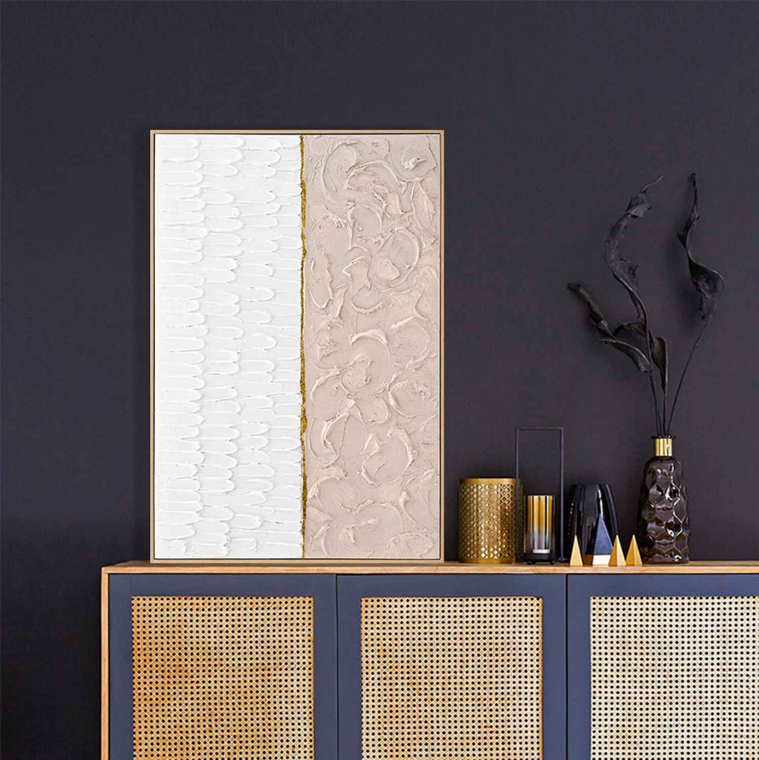 Stenska slika FH4558 s PS okvirjem v bež barvi - platno v bež in beli barvi 62x4,5x92Hcm