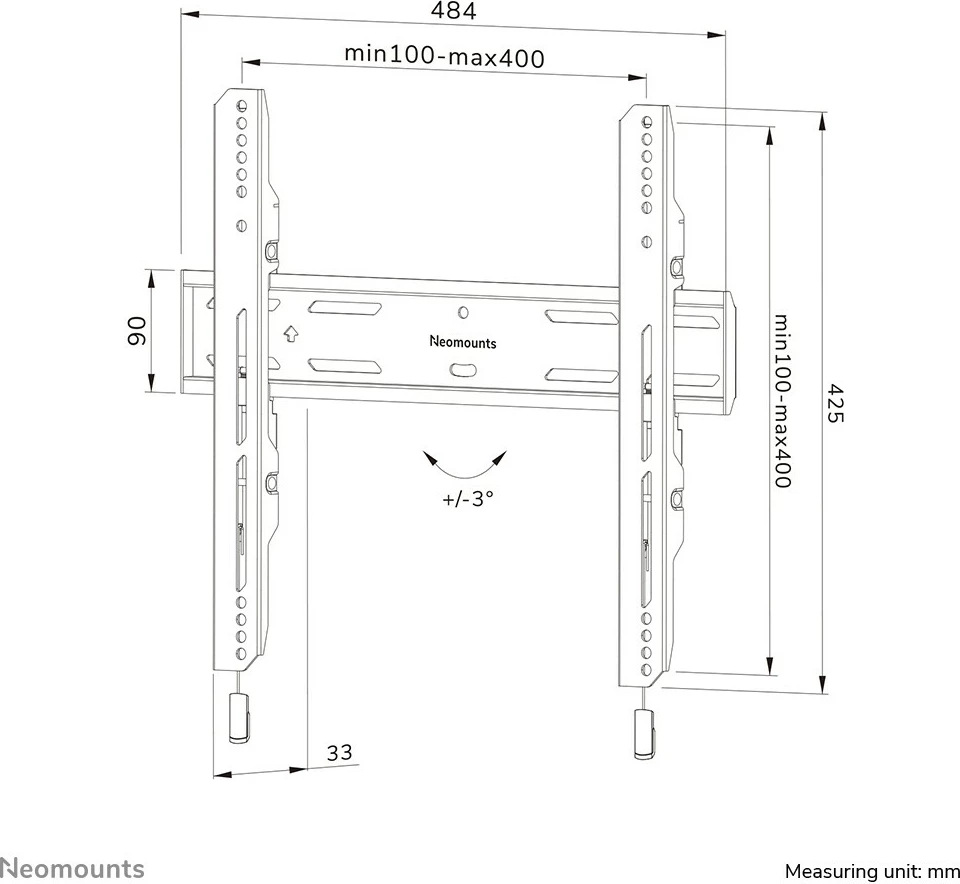 Stenski nosilec za TV Newstar WL30S-850BL14, fiksni, 32–75 inčev, jeklo, črn