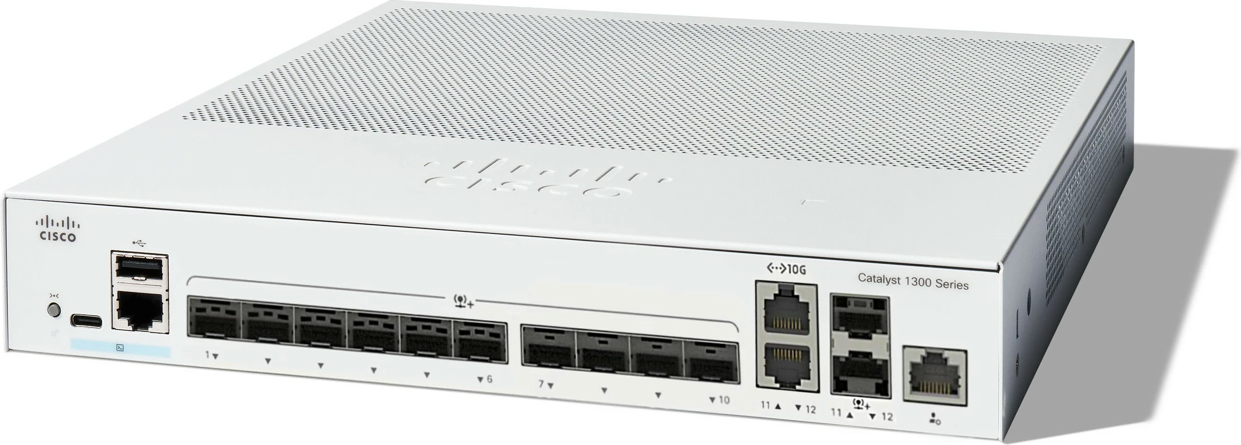 Stikalnik Cisco Catalyst 1300, 12 SFP+ vrat, 2x 10G Ethernet, za rack, bel