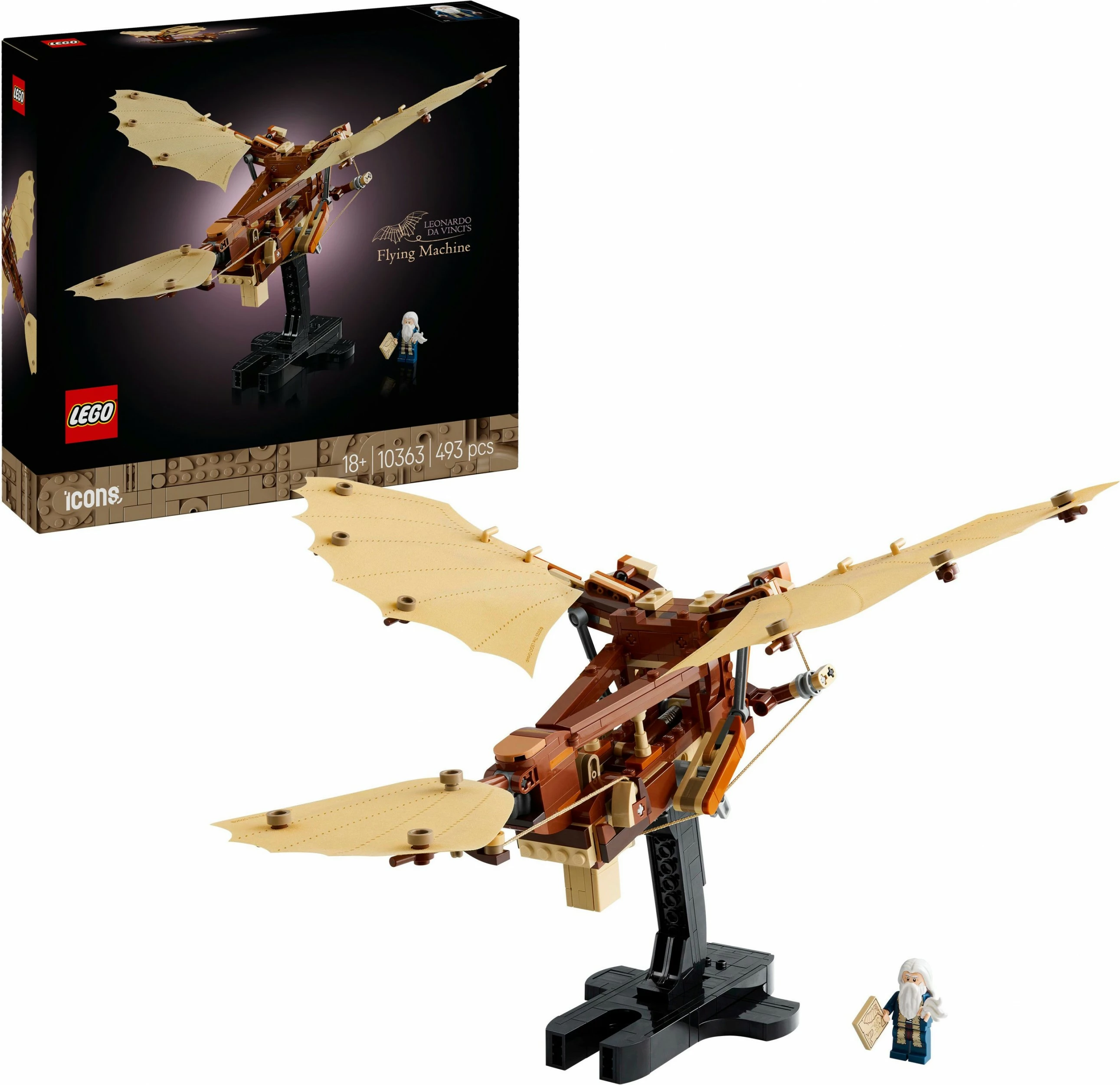 Model zgodovinske leteče naprave Leonardo da Vinci, LEGO set, 493 delov, večbarven