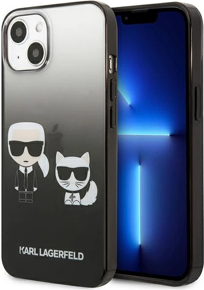 Hardcase Ikonik Karl & Choupette za iPhone 13 mini 5,4", Karl Lagerfeld, črn z gradientnim učinkom