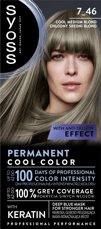 Brezčasna barva za lase Syoss Permanent Cool Color 7_46, hladno srednje blond, 1 kos