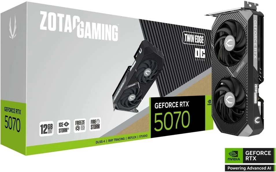 Grafična kartica ZOTAC GeForce RTX 5070 Twin Edge OC, 12GB GDDR7, 192-bit, PCIe 5.0, 3x DisplayPort + HDMI