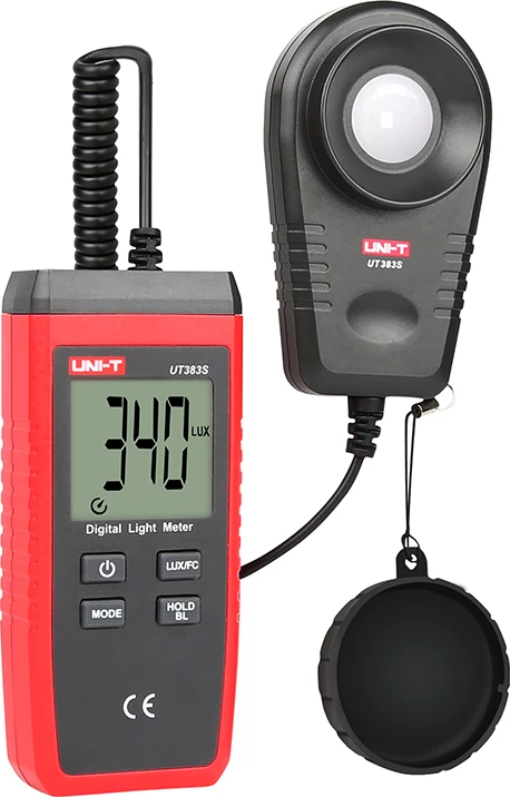 Merilec svetlobe UNI-T UT383S, 0–199.900 Lux, Lux/Fc, ločena sonda, samodejni razpon, rdeče-siv