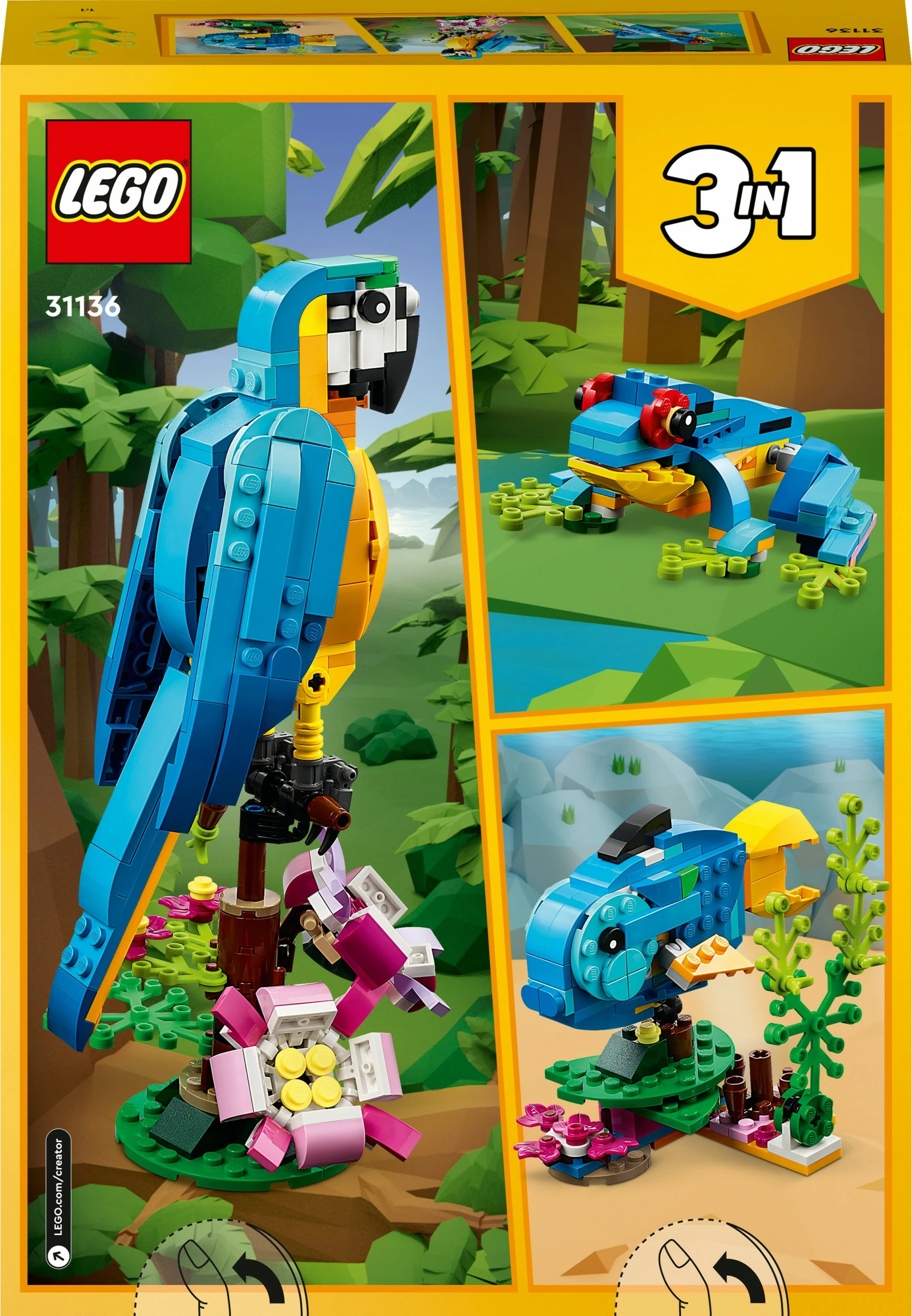 Set gradnje 3-v-1 ekzotični papagaj, LEGO Creator, 253 delov, večbarven