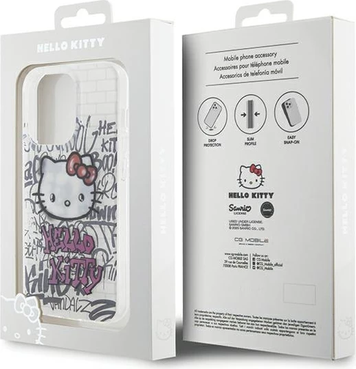 Ovitek za telefon z motivom Hello Kitty IML 'Kitty On Bricks' (graffiti) za iPhone 15 Pro Max, bel