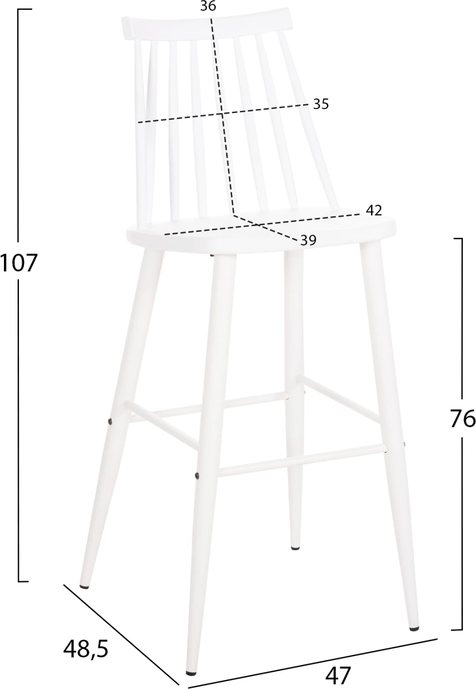 Barski stol z visokim sedežem VANESSA FH8459.11 bel PP & bele kovinske noge 47x48,5x107Hcm, set 2 kosov