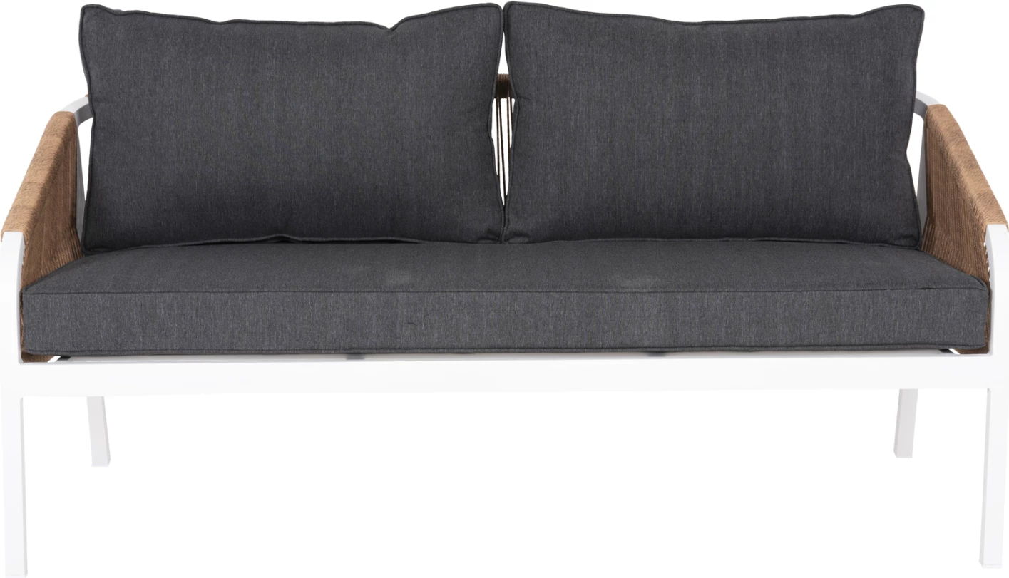 Zunanja dvosedna sedežna garnitura MAERLY FH6055.01 aluminij v beli-temno bež sintetični vrvi-antracit blazine